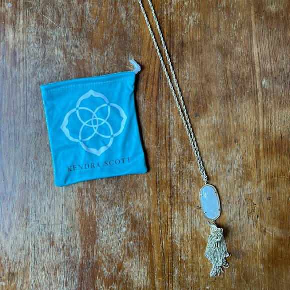 Kendra Scott Classic Gold Long Pendant Necklace with Tassels in Ivory Pearl - Picture 2 of 4